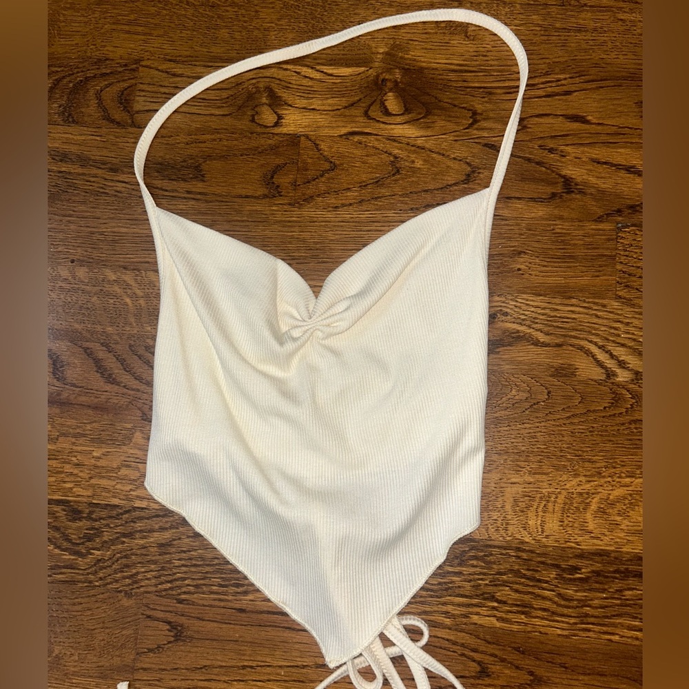 Cream colored halter top open back